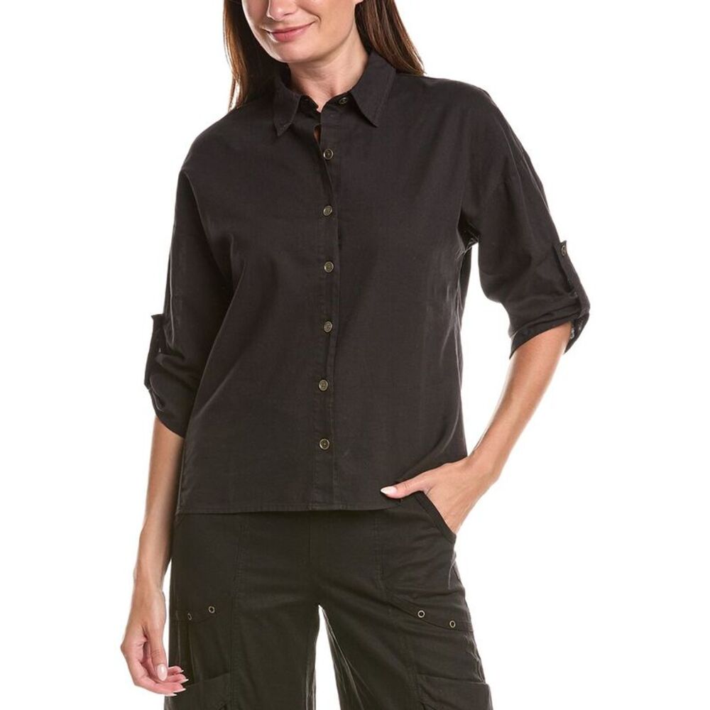 Xcvi Womens  Carrie Linen-Blend Shirt, Black